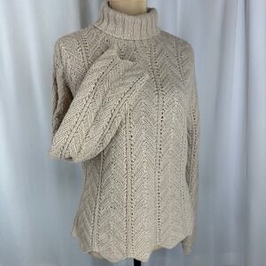 Deane & White Angora Blend Turtleneck Sweater Chevron Knit Size S